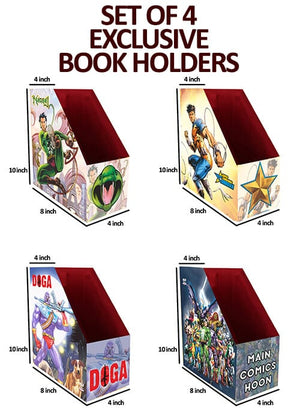 SET OF 4 EXCLUSIVE BOOK HOLDERS (NAGRAJ, SUPER COMMANDO DHRUVA, DOGA, RAJ COMICS UNIVERSE)