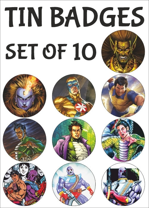 SET OF 10 TIN BADGES